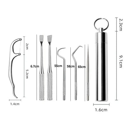 Stainless Steel Toothpick and Flossing Set: Reusable Teeth Cleaner for On-the-Go