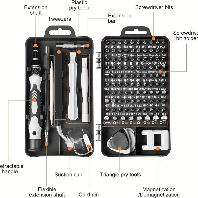 Precision Screwdriver 115 In 1 Set Magnetic Mini Screw Nuts Bits.