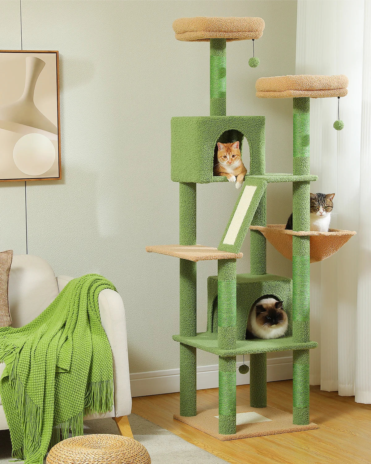 Tall 180cm Cat Tree – Plush Multi-Level Cat Tower with Sisal Scratching Posts and Cozy Hammocks