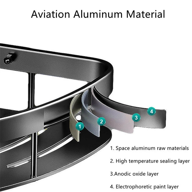 Corner Wall-Mounted Aluminum Shelf for Shampoo, Makeup, and Shower Essentials – No Drill Installation