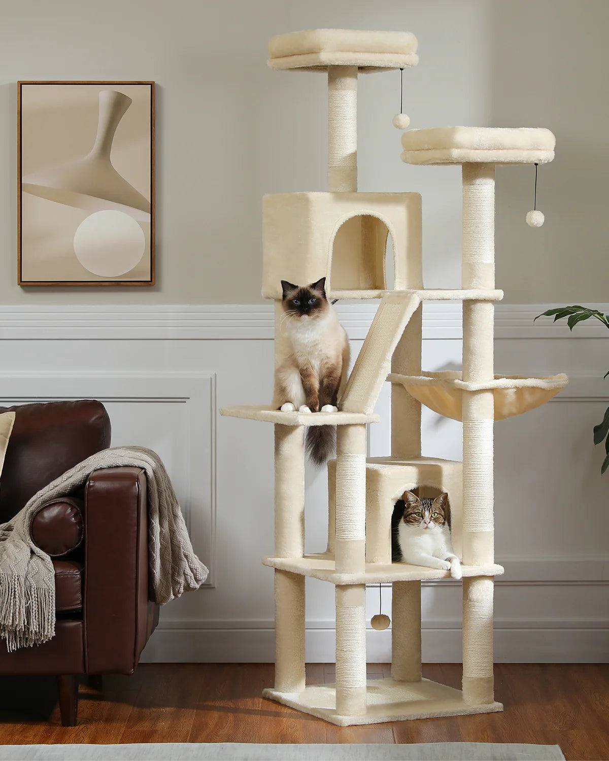 Tall 180cm Cat Tree – Plush Multi-Level Cat Tower with Sisal Scratching Posts and Cozy Hammocks