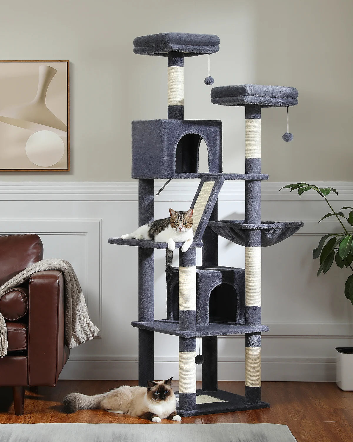 Tall 180cm Cat Tree – Plush Multi-Level Cat Tower with Sisal Scratching Posts and Cozy Hammocks