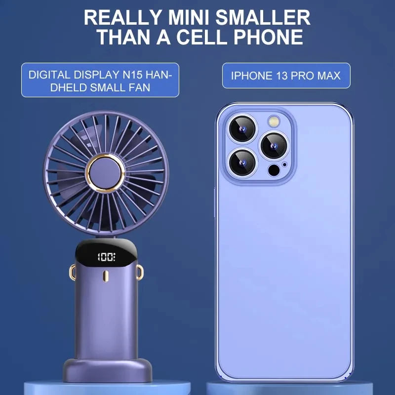 5-Speed 1800mAh Handheld Neck Fan: Foldable, USB Rechargeable with Phone Stand and LCD Display