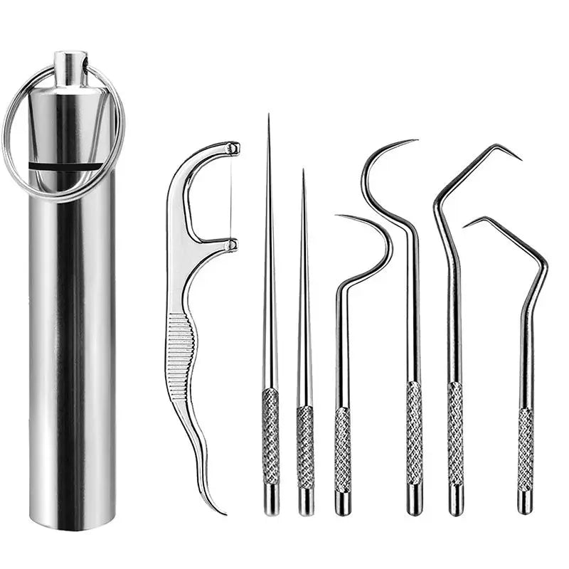 Stainless Steel Toothpick and Flossing Set: Reusable Teeth Cleaner for On-the-Go