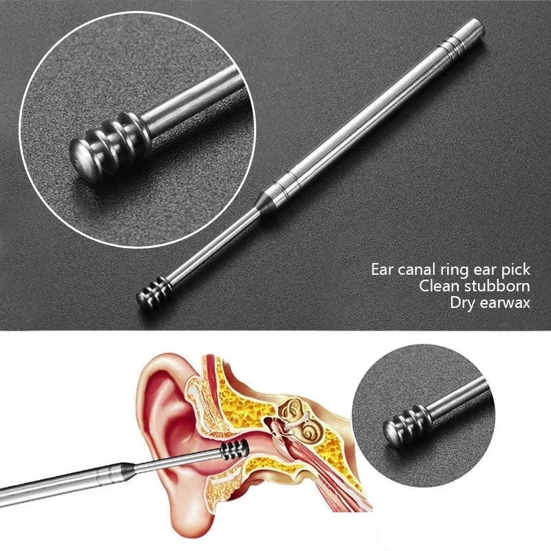 6-Piece Stainless Steel Ear Cleaner Set - Ear Wax Removal Tools, Piercing Kit & Curette Spoon for Safe Ear Care