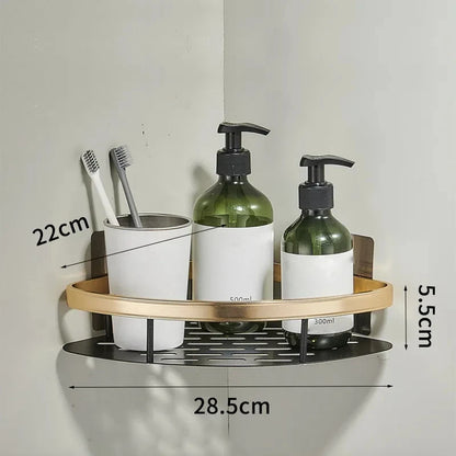 Corner Wall-Mounted Aluminum Shelf for Shampoo, Makeup, and Shower Essentials – No Drill Installation