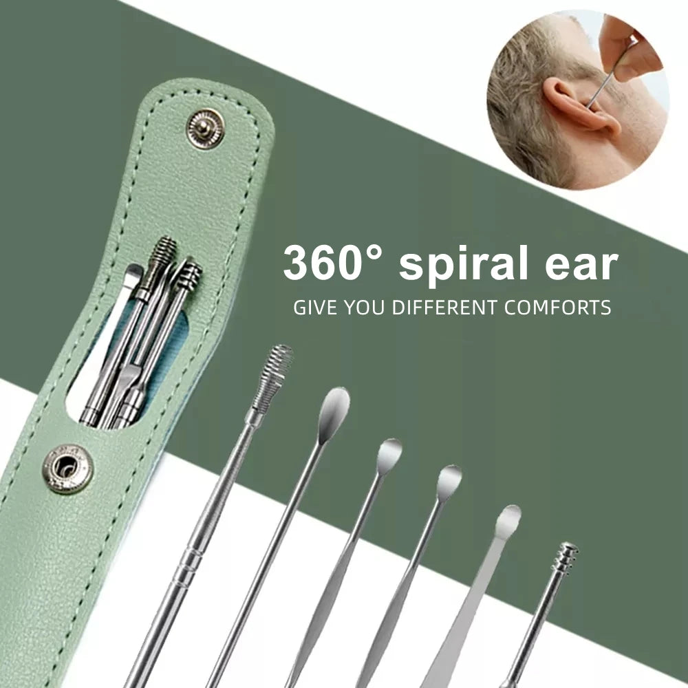 6-Piece Stainless Steel Ear Cleaner Set - Ear Wax Removal Tools, Piercing Kit & Curette Spoon for Safe Ear Care