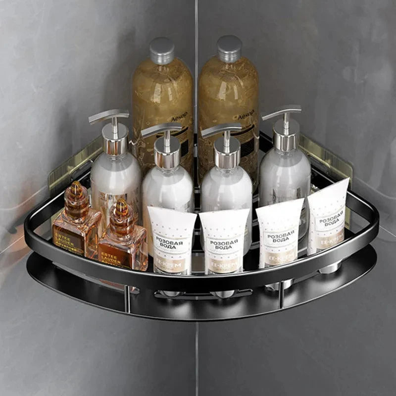 Corner Wall-Mounted Aluminum Shelf for Shampoo, Makeup, and Shower Essentials – No Drill Installation