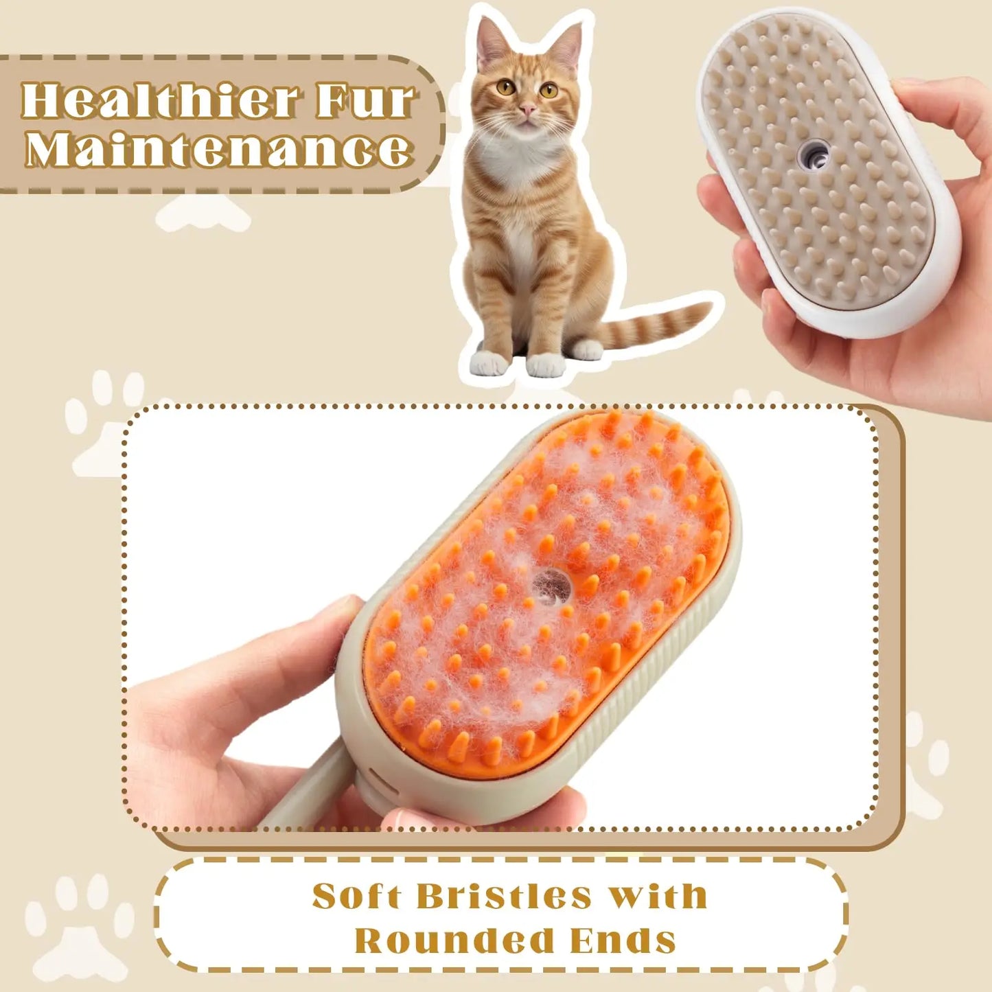 Pet Steam Brush Cat Dog Cleaning Steamy Spray Massage 3 In 1 Hair Removal